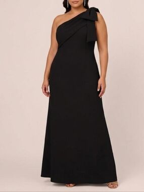 Adrianna Papell Black Stretchy Crepe Long Maxi Dress Size 14 Prom Grad Formal